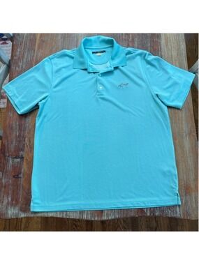 Greg Norman PlayDry XL Polo Shirt Aqua Blue Micro Pique Mesh Golf Shark Logo